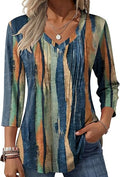 Zeagoo 3/4 Length Sleeve Womens Tops Casual V Neck Pleated Top Boho Floral Blouses Work Shirts